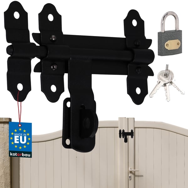 KOTARBAU® garagegrindslås bultstängning grinddörrlås svart stål 150 mm med hänglås