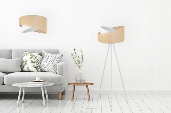 GULVLAMPE MED TRIPOD I METALSKÆRM I JUTE 45 CM