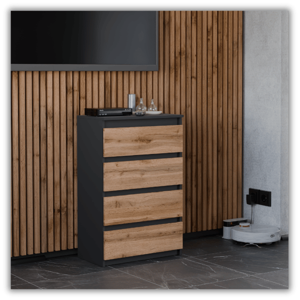 KOMMODE SORT EG WOTAN 60CM RUMMELIG TV SKAB 4 SKUFFER LOFT
