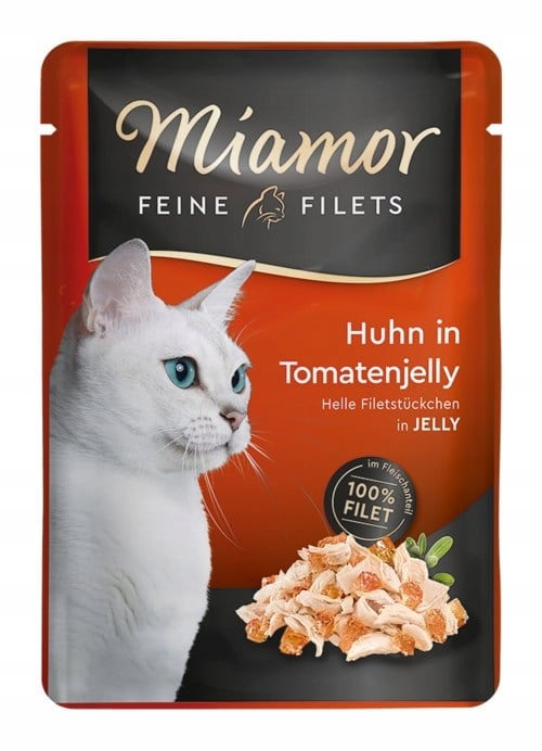 Blöt kattmat MIAMOR Feine Filets kyckling med tomat i gelé 24x100g
