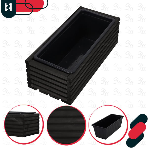 Kotarbau® Kukkaruukkulaatikko Puinen puutarhakasvilaatikko terassille ja sisäkkeellä Musta 44 x 20 CM