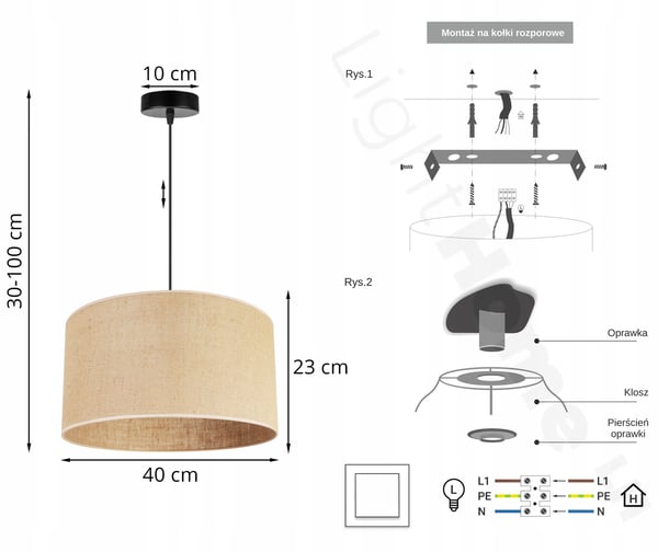 HÆNGELAMPE, LOFTKRONE, LAMPESKÆRM 40 CM