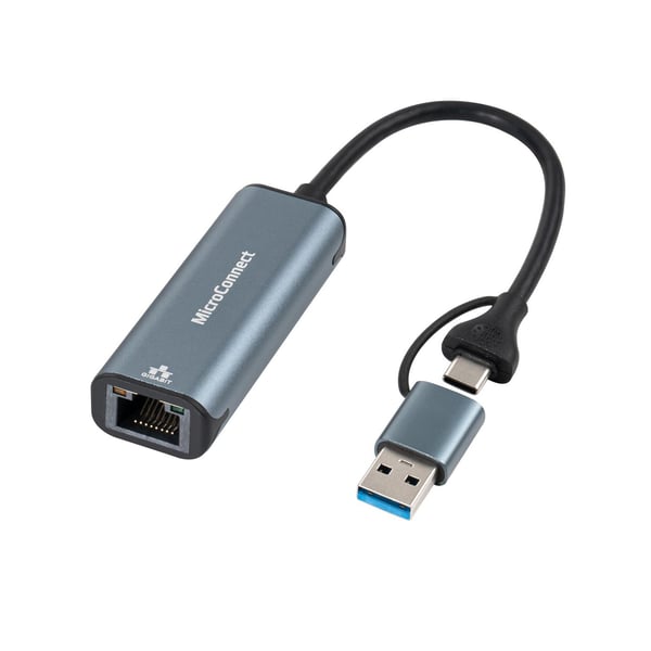 MicroConnect USB-C/A till RJ45 Gigabit-nätverksadapter, MC-USBACNET1G
