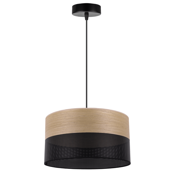 ENKELT HÆNGELAMPE, LAMPESKÆRM I GYLDEN EGEFRONT, 30 CM