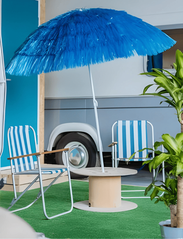 Hawaiiansk haveparasol til balkon/terrasse med snore, blå