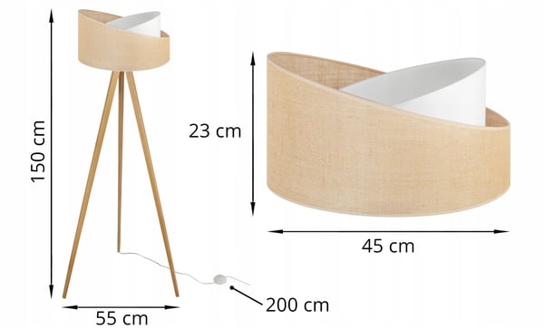 TRIPOD GULVLAMPE MED TRÆSKÆRM I JUTE 45 CM
