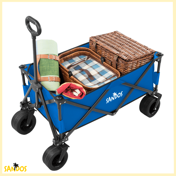 Strandvogn, turist, camping, transport, foldbar, tykke hjul, blå