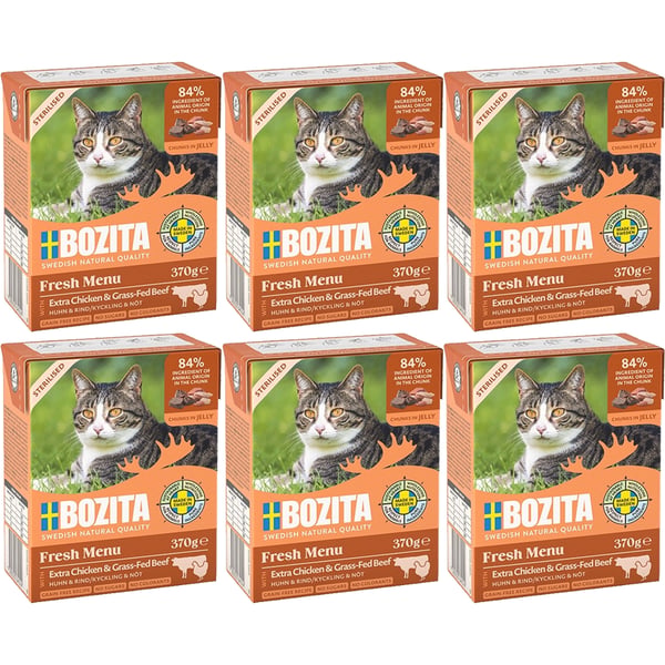 Våt mat för kastrerad katt BOZITA I GELÉ MED NÖTKÖTT 6x370G