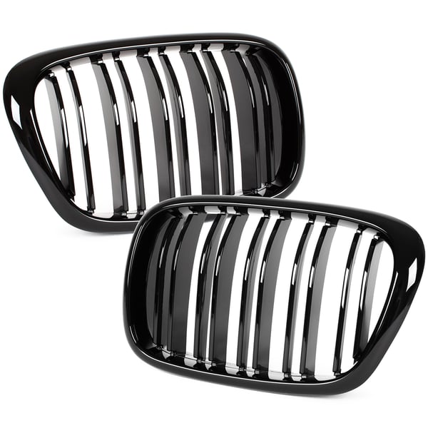 BMW 5 E39 95-03 SEDAN / KOMBI gitter mellem forlygterne (nyrerne) venstre + højre sæt SORT GLOSSY DOBBELT BAR