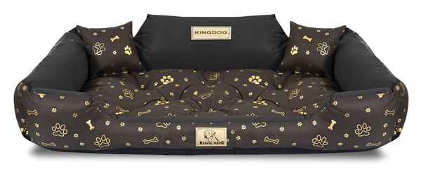 Hundeseng kennel KINGDOG 100x75 cm personaliseret vandtæt guld ben