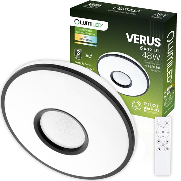 LED-kattovalaisin pinta-asennettava VERUS 48W CCT valkoinen pyöreä 40cm + LUMILED-kaukosäädin