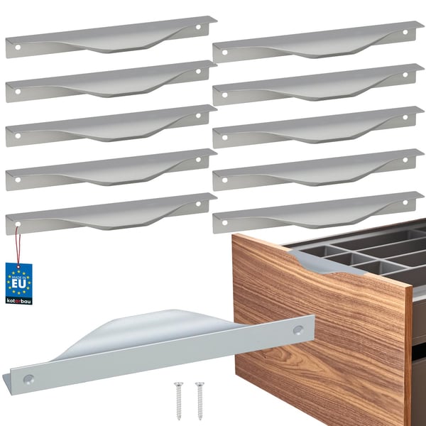 Kotarbau Moderna møbelgreb i aluminium med sølvkant, 160/180 mm, sæt med 10 stk