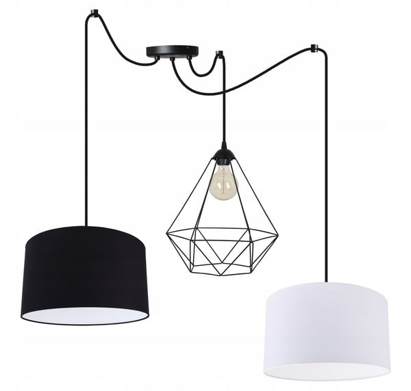 Lofthængende lampe med trådskærm og edderkop