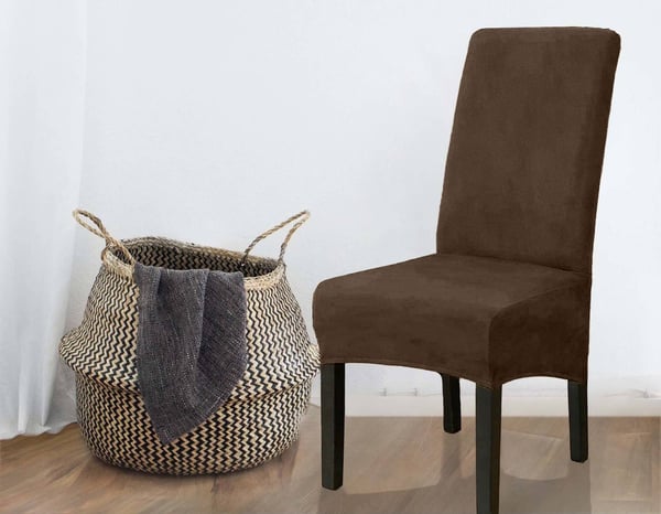 Ruskea samettinen tuolinpäällinen, koko L, suuri, korkea selkänoja 70 cm