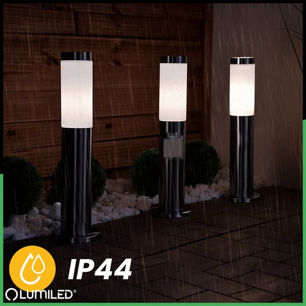 Utomhuslampa E27 INOX STOLPE 45cm med uttag 230V Lilium LUMILED