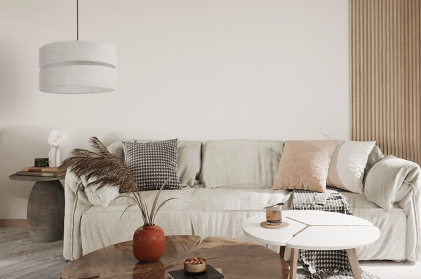 DUO SORT HØRHÆNGELAMPE 1 FLAD LAMPE BEIGE L01 LAMPESKÆRM 40CM