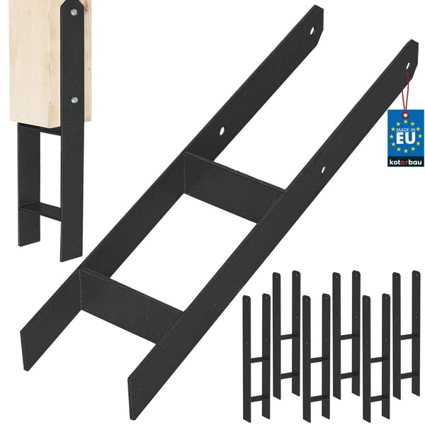 KOTARBAU® H-stolpesokkel til vægmontering, ankere, sort galvaniseret stål, 120 mm, 6-pak