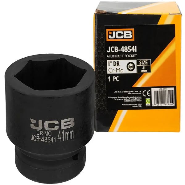 JCB Slagtopnøgle 1" 41 mm 6-punkts Cr-Mo topnøgle