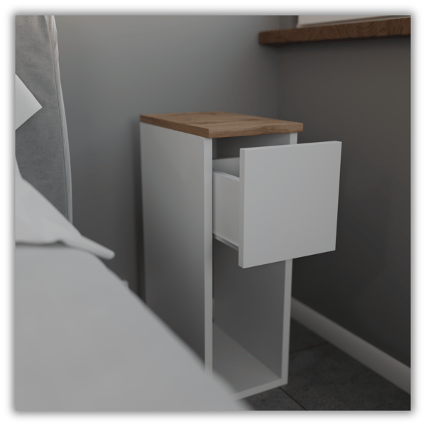 SMAL VIT SÄNGSKÅP 20 CM BORD MED 1 LÅDA SCANDINAVIAN FÖR SOVRUM