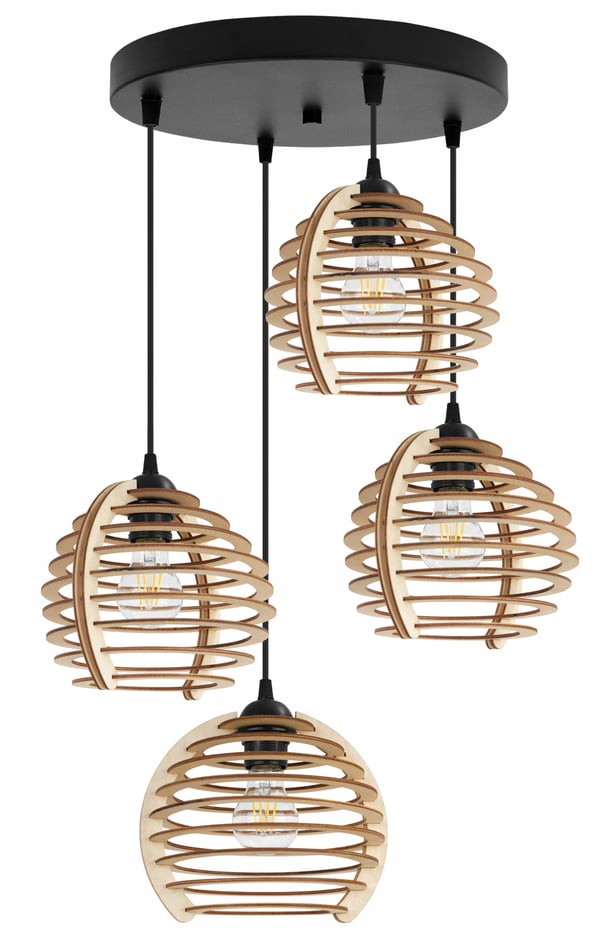 Hængende lampe, loftslysekrone, træ, LED lampeskærm