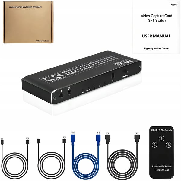 VIDEON TALLENNUS HDMI 2.0 -KAAPPARI 3x1 SUORATOISTOLLE 3 NÄYTTÖÄ - 1 NÄYTÖN USB-KORTTI