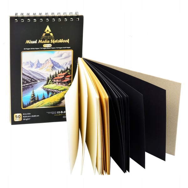 Artistiq spiralbind notesbog A5 50 ark 3-farver 120 g/m2