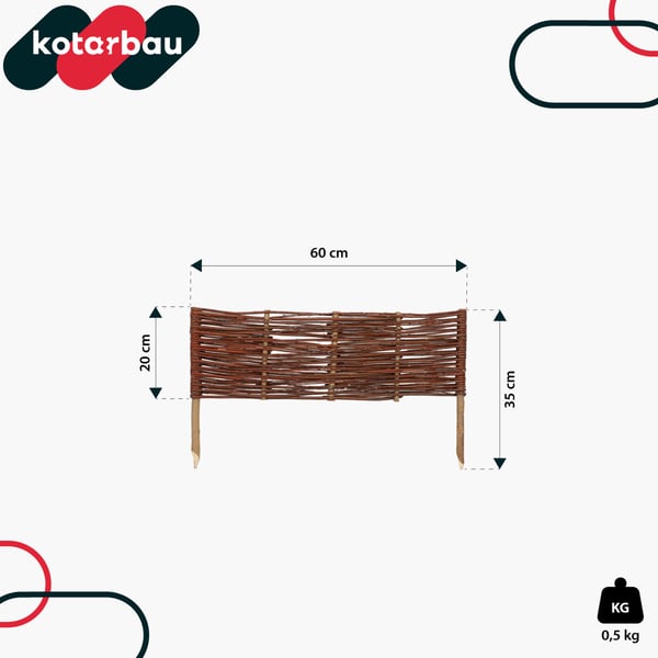 KOTARBAU® Havestakit Palisadekant Rotting Drevet 60 x 20 cm Sæt à 10 stk