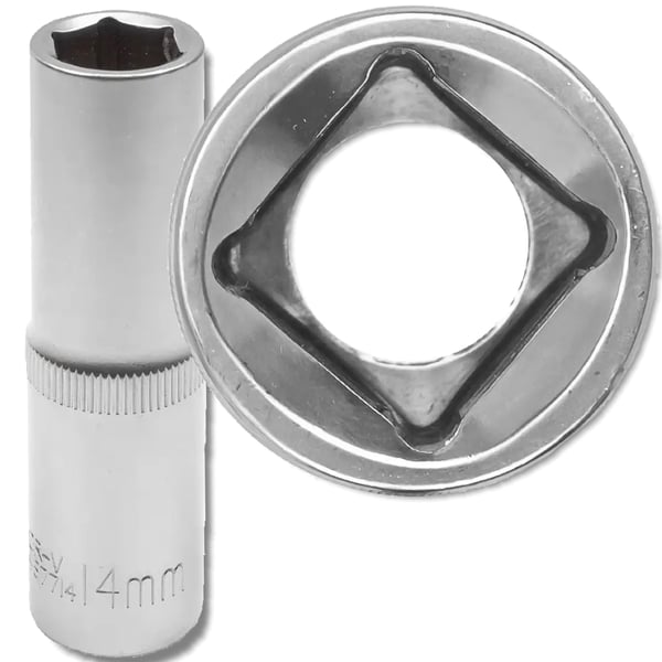 JCB:n pitkä hylsy 1/2" 14 mm 6-kulmainen Cr-V-hylsyavain