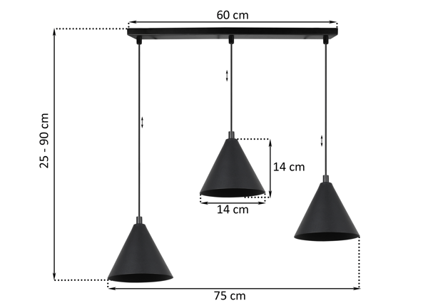 SOHO-RIIPPUVALAISIN MUSTA 3-LAUTAINEN 14 CM E14