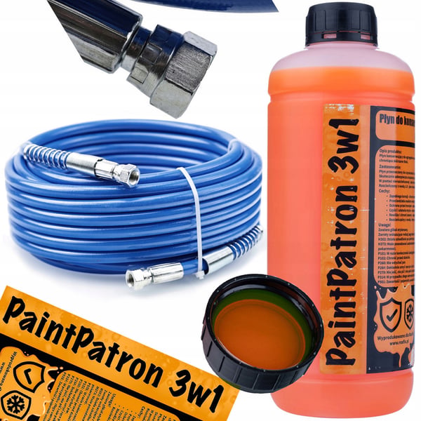 Rosfix TPU-kuituvärisuihkuletku 15m sininen ja Rosfix PaintPatron 3in1 1L huolto- ja puhdistusaine värisuihkuun Rosfix TPU-kuituvärisuihkuletku 15m sininen ja Rosfix PaintPatron 3in1 1L huolto- ja puhdistusaine värisuihkuun