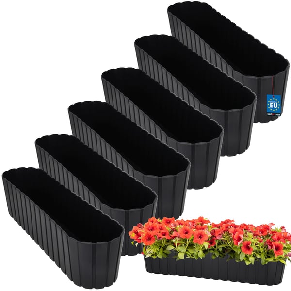 Oval blomkruka för balkongterrass rustik antracit 60 cm 6 st