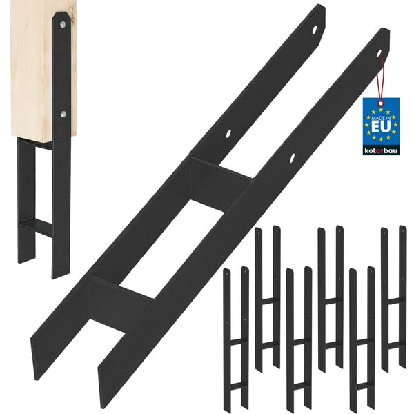KOTARBAU® H-søjlefod til vægmontering, ankerplade, sort galvaniseret stål, 70 mm, sæt à 6 stk.