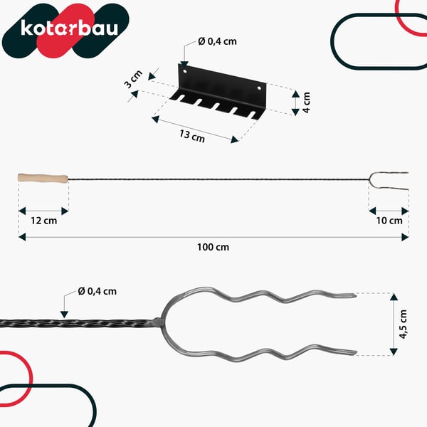 Kotarbau® Grillihaarukat, Kaksipiikkinen grillihaarukka nuotiolle, Aaltoileva makkaratikku, 100 CM, 5 kpl + ripustin