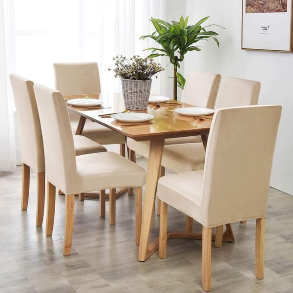 Tuolinpäälliset, 6 kpl, joustavat, yleismalliset, vaalea beige