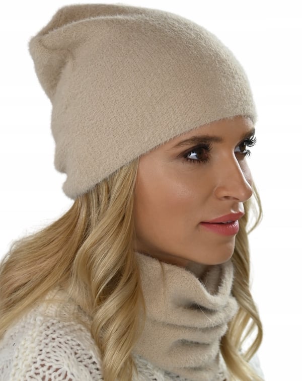 Varmt sæt med hue og halsedisse Alpaca Touch Beige AL1