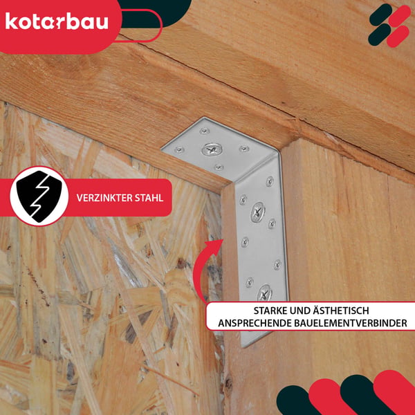 Kotarbau® Kirvesmiehen kulmaliitin ruostumatonta terästä sinkittyä 100 x 50 x 35 mm 100 kpl:n sarja