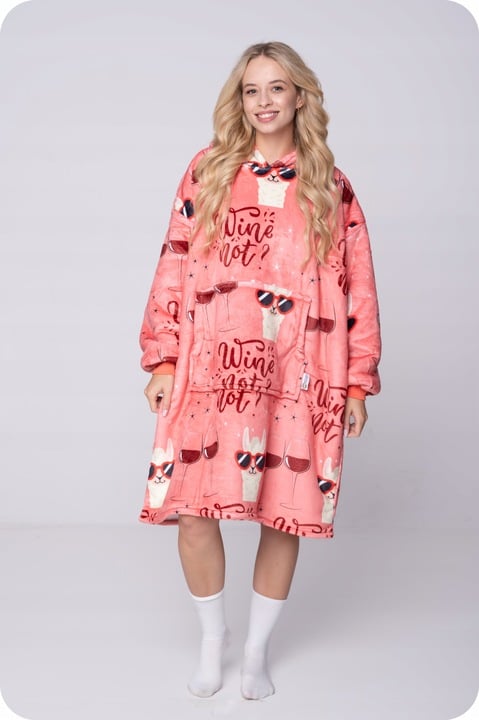 BLANKET collegepaita Ylisuuri lämmin Paksu peitto collegepaita 2in1 XXL viininpunainen pörröinen [KB-W25]