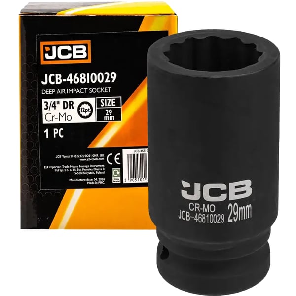 JCB DYB SLAGTOPPENØGLE 3/4" Cr-Mo 12-kant 29 mm TOPNØGLE