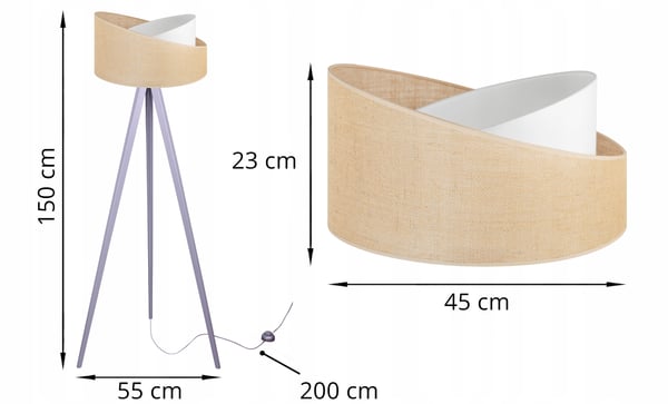 TRIPOD GULVLAMPE MED TRÆSKÆRM I JUTE 45 CM
