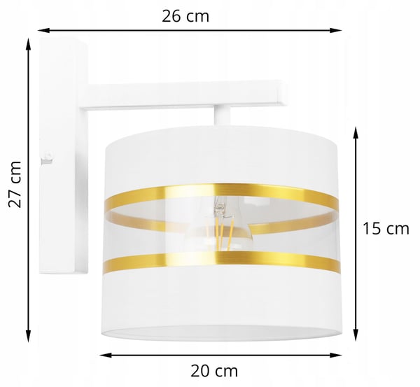 VÆGLAMPE, FIRKANTET LAMPE, ELEGANT GYLDEN LAMPESKÆRM, 20 CM