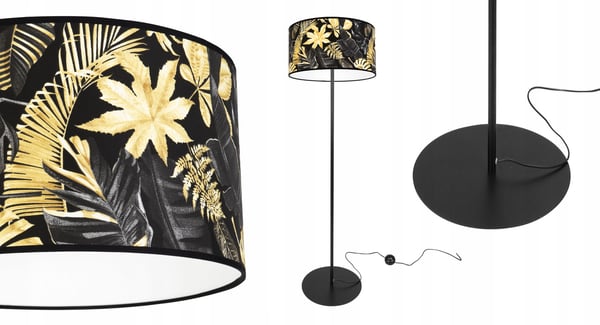 ELEGANT GULVLAMPE, GYLDEN BLOMSTER LAMPESKÆRM, LED