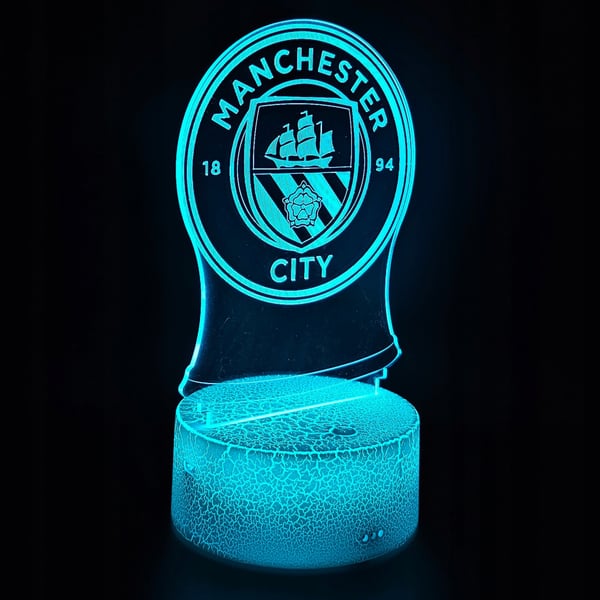 Manchester Citys vapensköld nattlampa för barn 16 LED 3D + fjärrkontroll
