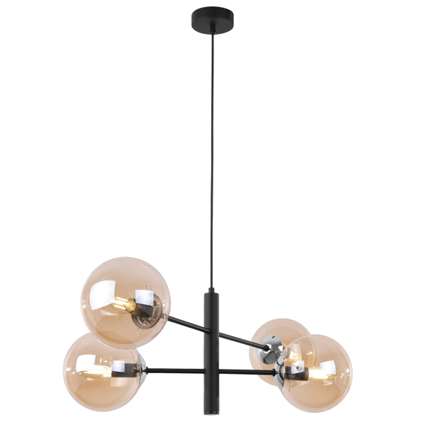 VICENZA HÆNGELAMPE SORT KROM 4 FLAD HONNINGLAMPE E14