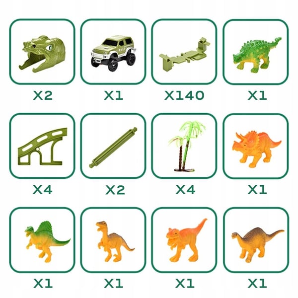 Stora racerbana-byggeklodser dinosaurie dino T-Rex-bane 140 dele