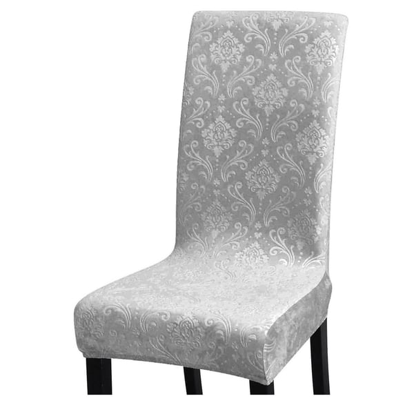 Paksu kohokuvioitu samettinen tuolinpäällinen, vaaleanharmaa