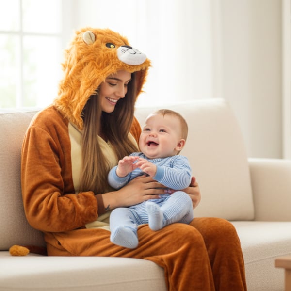 Varm herrepyjamas løve kigurumi voksen heldragt m Løvekostume - L