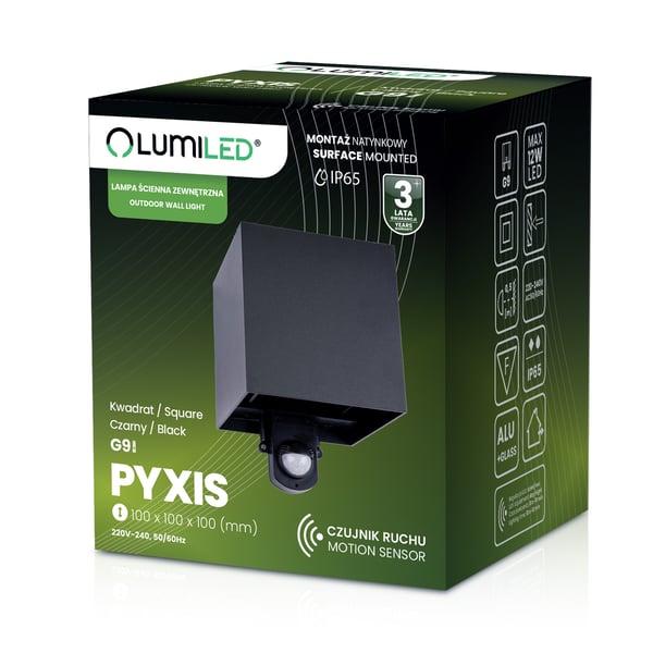 Havevæglampe G9 LED facade justerbar op/ned PIR sensor sort PYXIS LUMILED