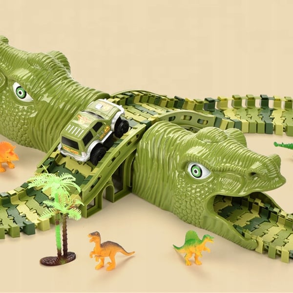 Stora racerbana-byggeklodser dinosaurie dino T-Rex-bane 140 dele