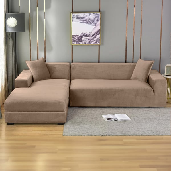 Sohvanpäällinen, vuodesohva, kahden istuttava sohva, kamelinruskea sametti
