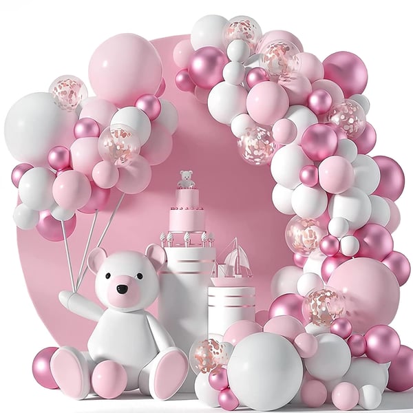 Girlandballoner til piger, babyshower, fødseldag, dåb, rosa, 107 stk